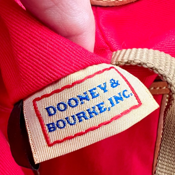 Dooney & Bourke Black Large Pocket Satchel Nylon Bag Tan Leather Trim Red Inside - Picture 8 of 14